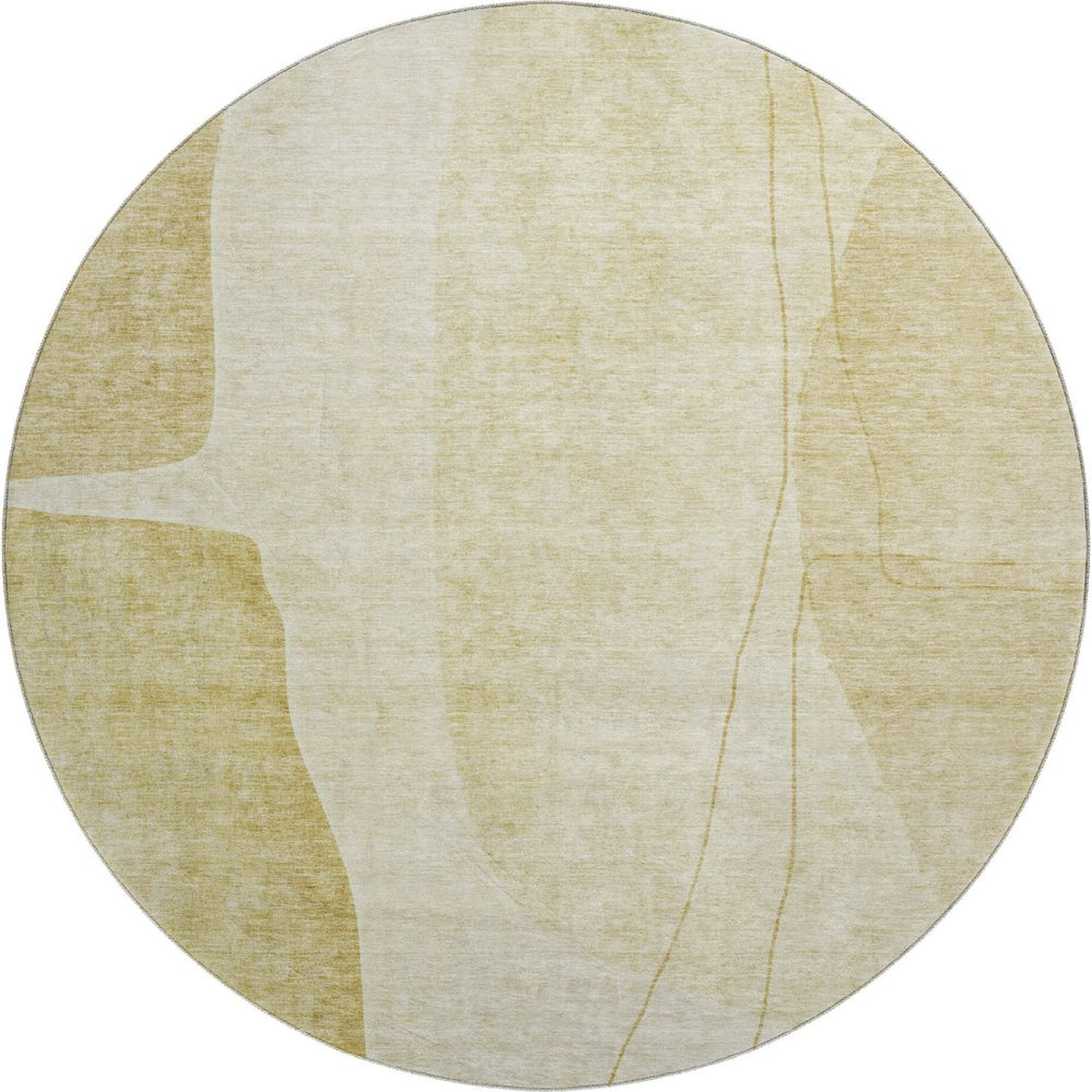 HomeRoots 8' Gold And Beige Washable Round Rug – Modern Abstract Design, UV Protected & Stain Resistant! 656570