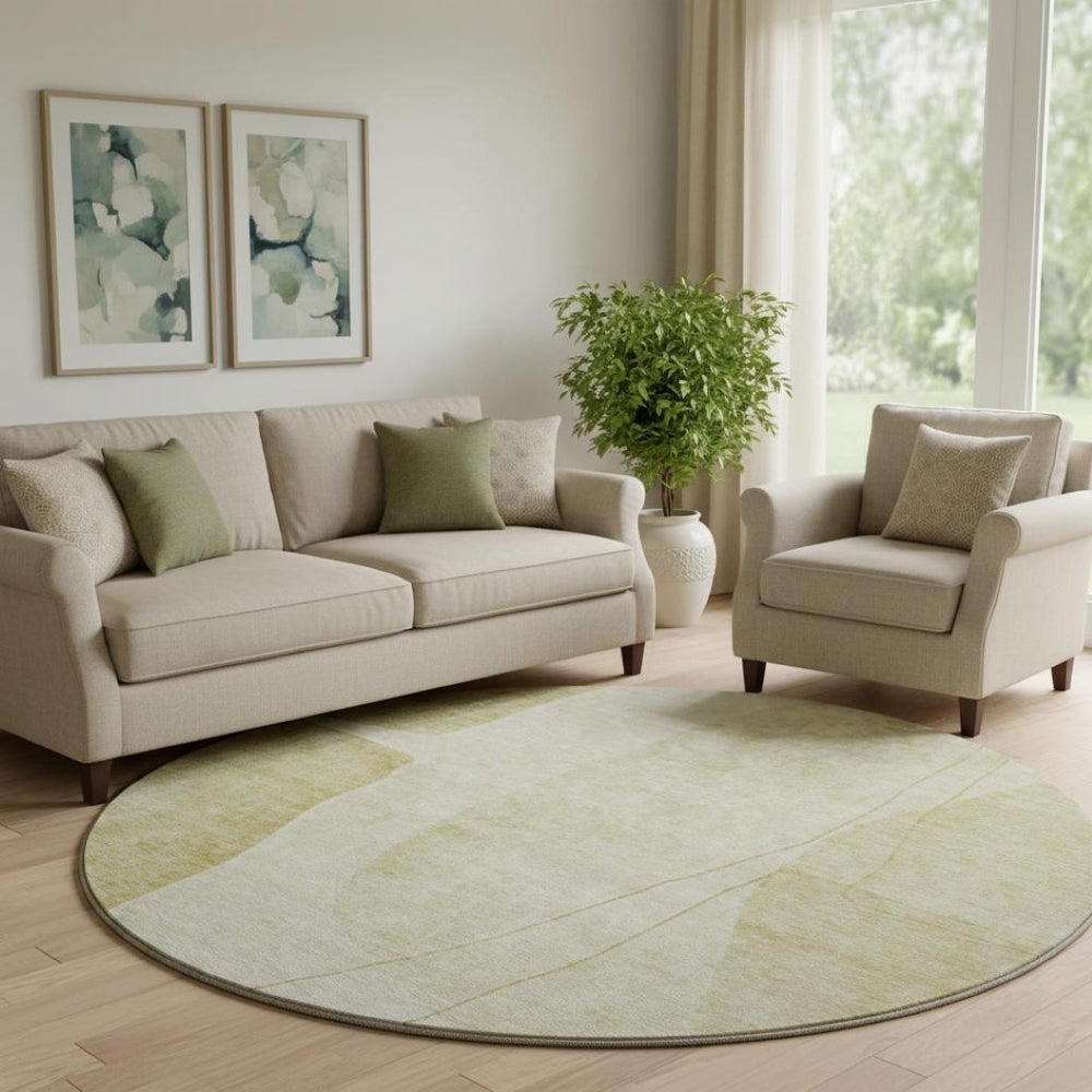 HomeRoots 8' Gold And Beige Washable Round Rug – Modern Abstract Design, UV Protected & Stain Resistant! 656570