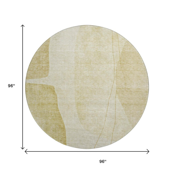 HomeRoots 8' Gold And Beige Washable Round Rug – Modern Abstract Design, UV Protected & Stain Resistant! 656570