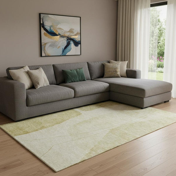 HomeRoots 8' X 10' Gold and Beige Abstract Washable Area Rug - Durable, UV-Protected, Stylish Comfort for Any Room 656571