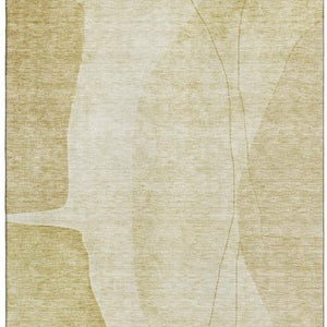 HomeRoots 9' X 12' Gold and Beige Abstract Washable Area Rug – Durable, Stylish, UV-Protected for High Traffic Areas 656572
