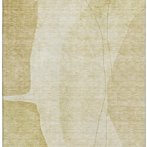 HomeRoots 9' X 12' Gold and Beige Abstract Washable Area Rug – Durable, Stylish, UV-Protected for High Traffic Areas 656572