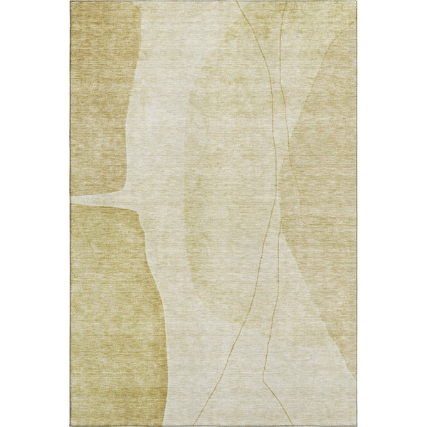 HomeRoots 10' X 14' Gold and Beige Abstract Area Rug – Washable, Stain-Resistant, UV Protected for High-Traffic Areas 656573