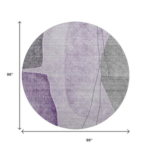 HomeRoots 8' Abstract Washable Round Rug in Purple, Gray & Ivory – Durable, UV-Protected with Easy Care Design! 656576