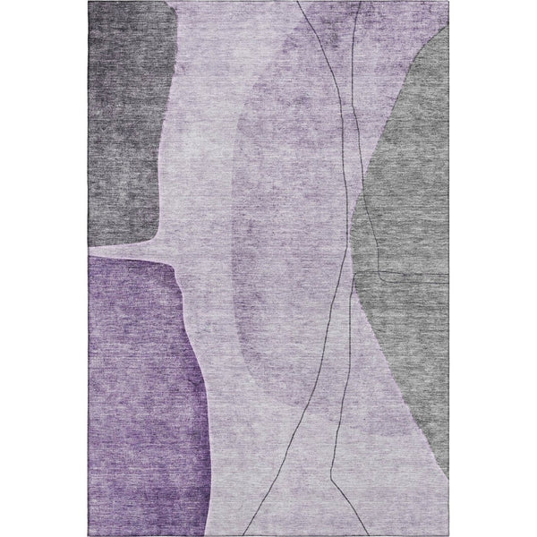 HomeRoots 8' X 10' Modern Abstract Washable Area Rug in Purple, Gray, Ivory - Stain & UV Resistant Design 656577