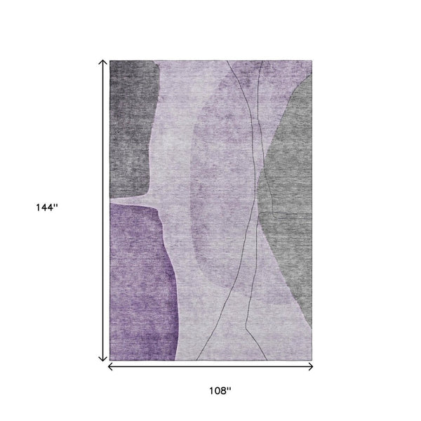 HomeRoots 9' X 12' Washable Area Rug in Purple Gray Ivory - Abstract Design with UV Protection for Durability 656578