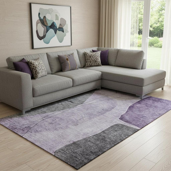 HomeRoots 10' X 14' Abstract Purple Gray Ivory Washable Area Rug with UV Protection - Stylish & Durable Design 656579
