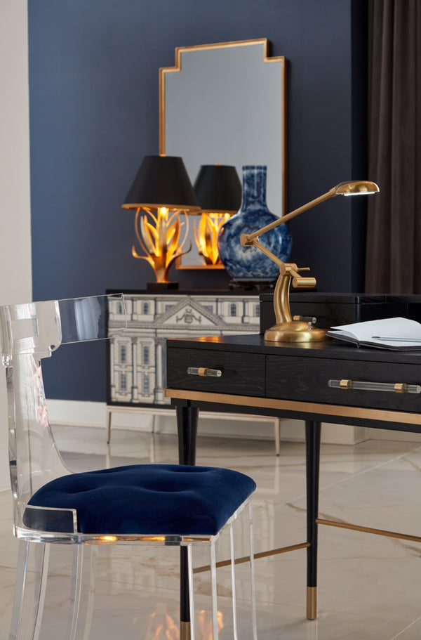 Wildwood Lilith Sculptural Table Lamp With Antique Gold Leaf & Black Marble Base — 1960S Vintage Glam Accent 65658-2