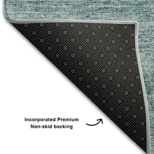 HomeRoots 8' Teal Gray and Ivory Abstract Round Rug - Washable, UV-Protected, Stylish for Any Home Decor 656582