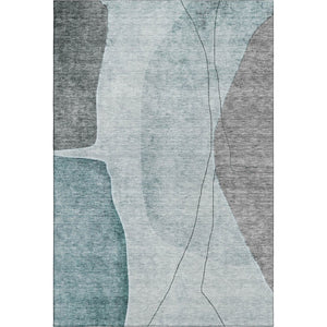 HomeRoots 8' X 10' Modern Teal Gray Ivory Abstract Area Rug - Washable, UV Protected & Ideal for High-Traffic Homes 656583