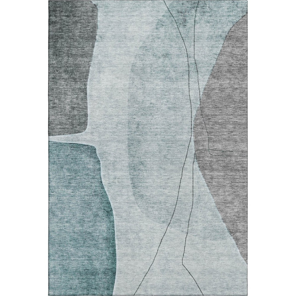 HomeRoots 10' Teal Gray & Ivory Abstract Area Rug – Washable, UV Protected, Stain Resistant for Busy Homes 656585