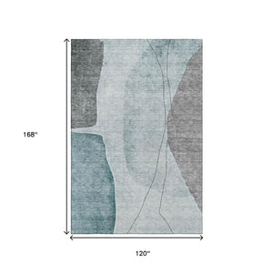 HomeRoots 10' Teal Gray & Ivory Abstract Area Rug – Washable, UV Protected, Stain Resistant for Busy Homes 656585