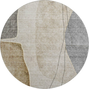 HomeRoots 8' Stylish Taupe Beige & Gray Abstract Washable Round Rug with UV Protection for Modern Spaces 656588