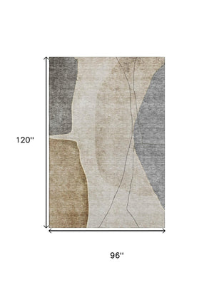 HomeRoots 8' X 10' Modern Abstract Washable Area Rug in Taupe & Gray – Durable, UV-Protected, Easy Care! 656589
