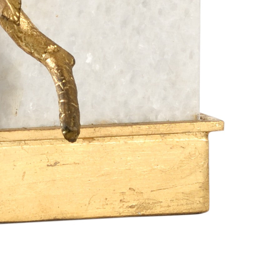 Wildwood Fujian Sculptural Table Lamp With Antique Gold Leaf Branch, White Stone Column Base, 35.5" H 65659