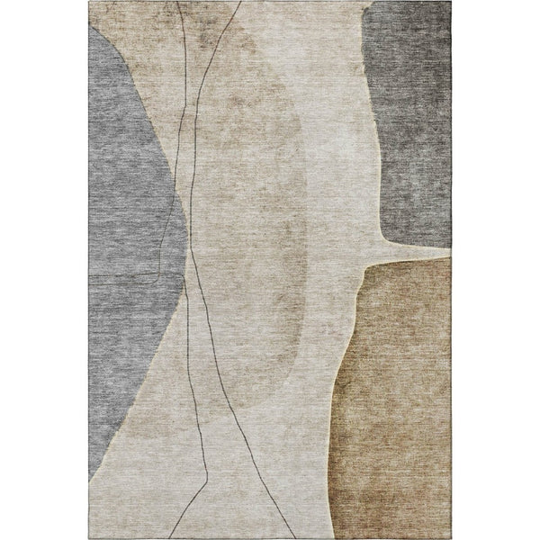 HomeRoots 9' X 12' Stylish Taupe Beige & Gray Abstract Washable Area Rug with UV Protection for Modern Spaces 656590