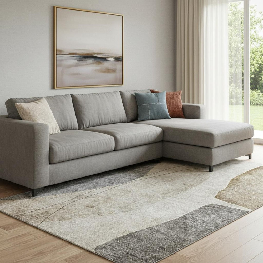 HomeRoots 9' X 12' Stylish Taupe Beige & Gray Abstract Washable Area Rug with UV Protection for Modern Spaces 656590