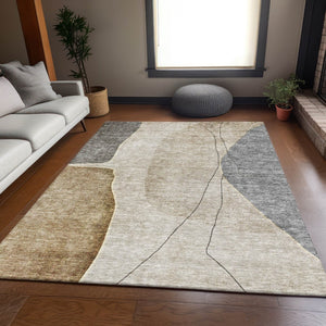 HomeRoots 10' Contemporary Taupe Beige & Gray Abstract Washable Area Rug with UV Protection for Durability 656591