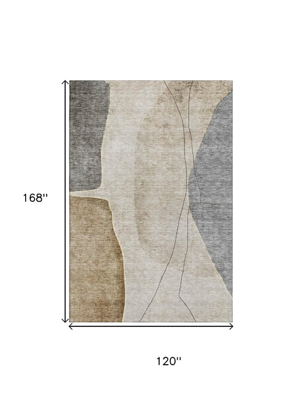 HomeRoots 10' Contemporary Taupe Beige & Gray Abstract Washable Area Rug with UV Protection for Durability 656591