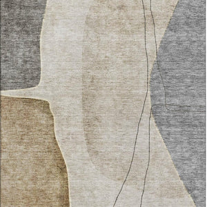 HomeRoots 10' Contemporary Taupe Beige & Gray Abstract Washable Area Rug with UV Protection for Durability 656591