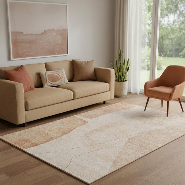 HomeRoots 5' X 8' Washable Terra Cotta & Beige Abstract Area Rug with UV Protection for Modern Homes 656593