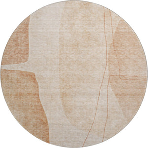 HomeRoots 8' Modern Terra Cotta & Beige Abstract Washable Round Rug with UV Protection for High-Traffic Homes 656594