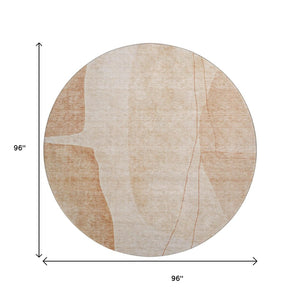 HomeRoots 8' Modern Terra Cotta & Beige Abstract Washable Round Rug with UV Protection for High-Traffic Homes 656594