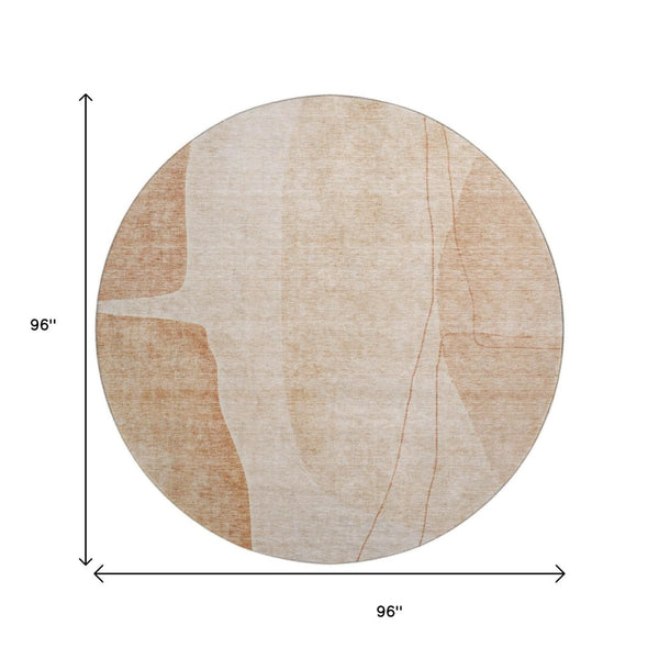 HomeRoots 8' Modern Terra Cotta & Beige Abstract Washable Round Rug with UV Protection for High-Traffic Homes 656594