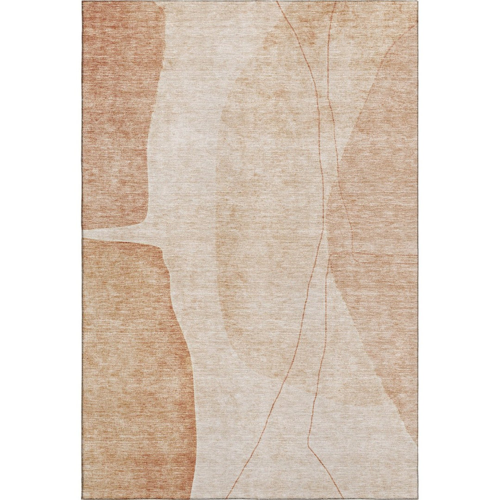 HomeRoots 8' X 10' Durable Terra Cotta & Beige Abstract Area Rug - Machine Washable, Stain Resistant Design 656595