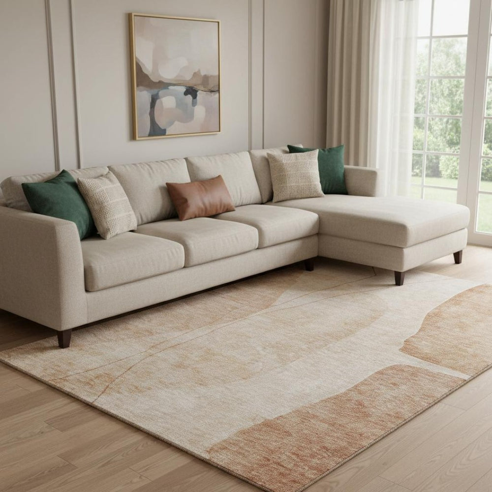 HomeRoots 9' X 12' Versatile Terra Cotta & Beige Abstract Area Rug - Washable, UV Protected, Ideal for Homes 656596