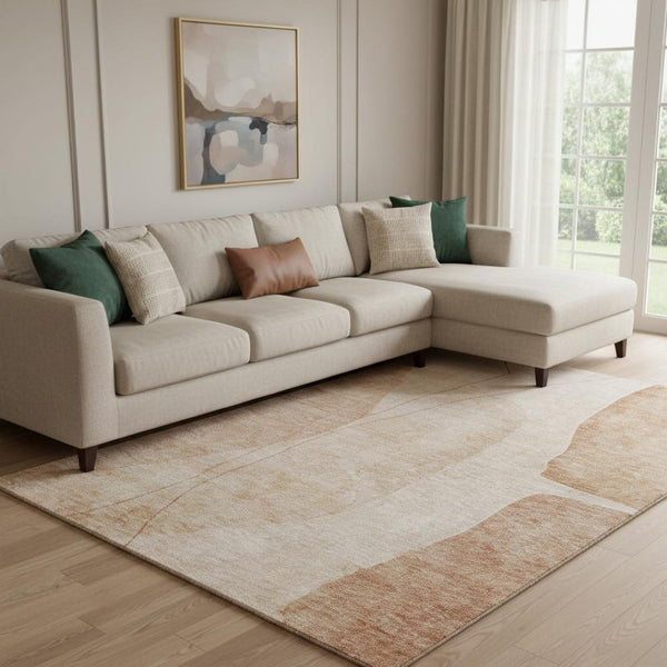 HomeRoots 9' X 12' Versatile Terra Cotta & Beige Abstract Area Rug - Washable, UV Protected, Ideal for Homes 656596