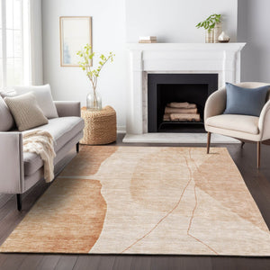HomeRoots 9' X 12' Versatile Terra Cotta & Beige Abstract Area Rug - Washable, UV Protected, Ideal for Homes 656596