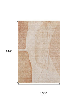 HomeRoots 9' X 12' Versatile Terra Cotta & Beige Abstract Area Rug - Washable, UV Protected, Ideal for Homes 656596
