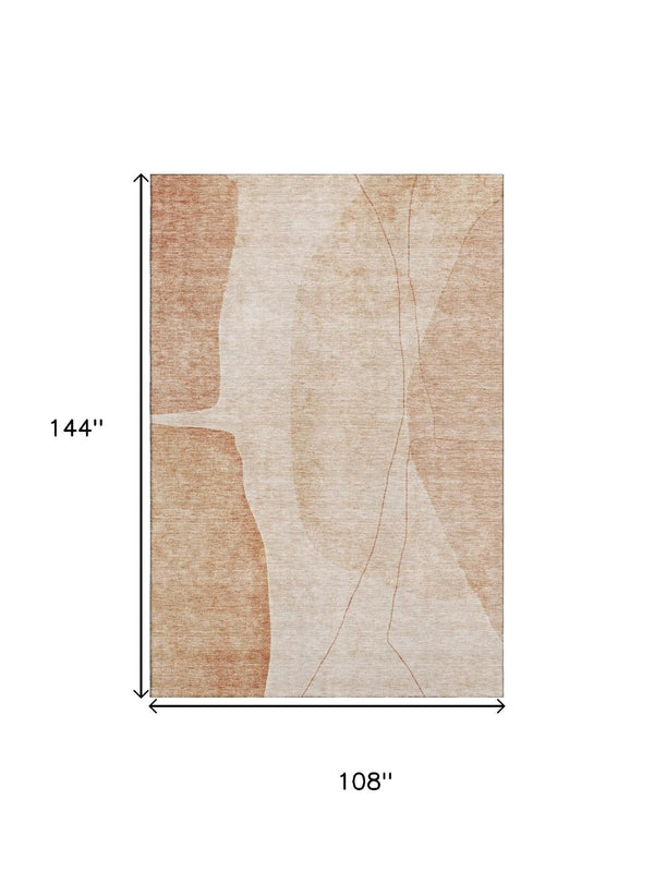 HomeRoots 9' X 12' Versatile Terra Cotta & Beige Abstract Area Rug - Washable, UV Protected, Ideal for Homes 656596