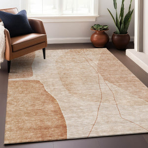 HomeRoots 9' X 12' Versatile Terra Cotta & Beige Abstract Area Rug - Washable, UV Protected, Ideal for Homes 656596