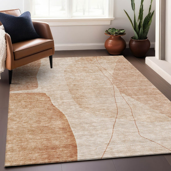 HomeRoots 9' X 12' Versatile Terra Cotta & Beige Abstract Area Rug - Washable, UV Protected, Ideal for Homes 656596