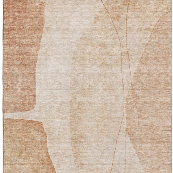HomeRoots 9' X 12' Versatile Terra Cotta & Beige Abstract Area Rug - Washable, UV Protected, Ideal for Homes 656596