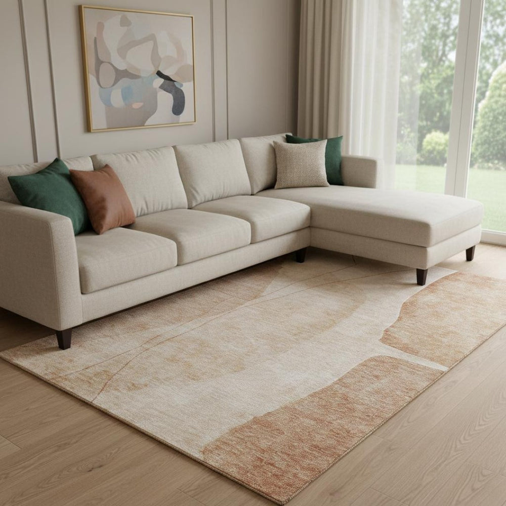 HomeRoots 10' X 14' Terra Cotta & Beige Abstract Area Rug - Washable, UV Protected, Perfect for Living Spaces! 656597