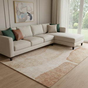 HomeRoots 10' X 14' Terra Cotta & Beige Abstract Area Rug - Washable, UV Protected, Perfect for Living Spaces! 656597
