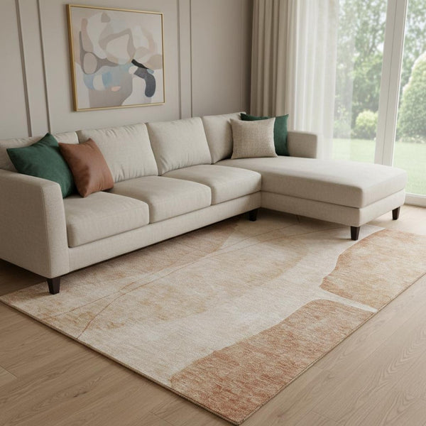 HomeRoots 10' X 14' Terra Cotta & Beige Abstract Area Rug - Washable, UV Protected, Perfect for Living Spaces! 656597