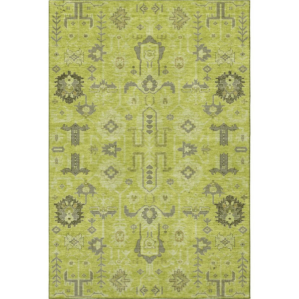 HomeRoots 5' Artichoke Green Gray Charcoal Oriental Washable Area Rug - Durable, UV Protected & Stylish Design 656599