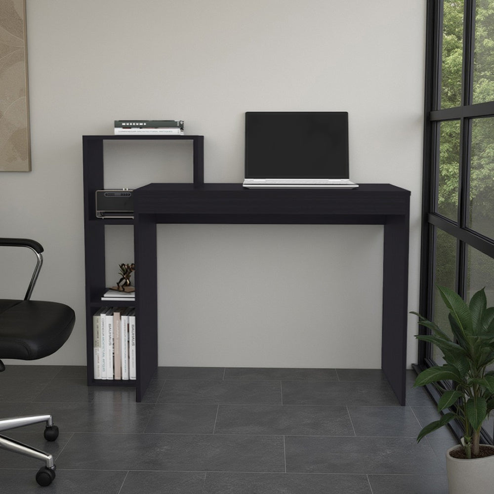 English Elm Foxburg Matte Black Writing Desk with Open Shelves for Home Office or Study B092P474485