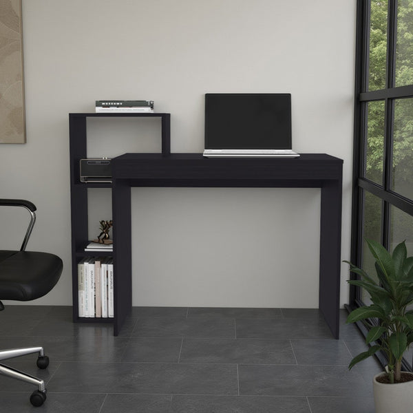English Elm Foxburg Matte Black Writing Desk with Open Shelves for Home Office or Study B092P474485