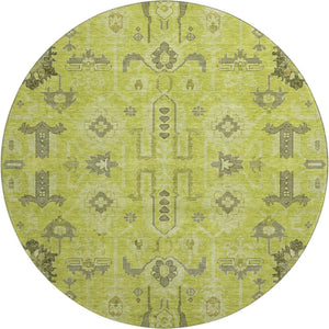 HomeRoots 8' Artichoke Green Gray Charcoal Round Rug – Washable, UV-Protected, Stain-Resistant & Durable Design 656600
