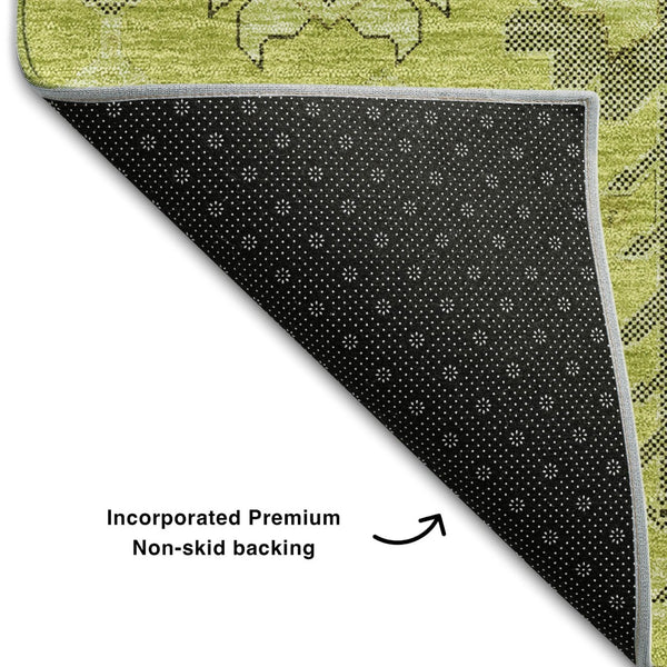 HomeRoots 8' Artichoke Green Gray Charcoal Round Rug – Washable, UV-Protected, Stain-Resistant & Durable Design 656600