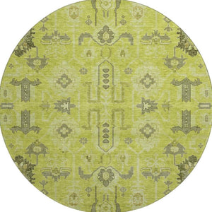 HomeRoots 8' Artichoke Green Gray Charcoal Round Rug – Washable, UV-Protected, Stain-Resistant & Durable Design 656600