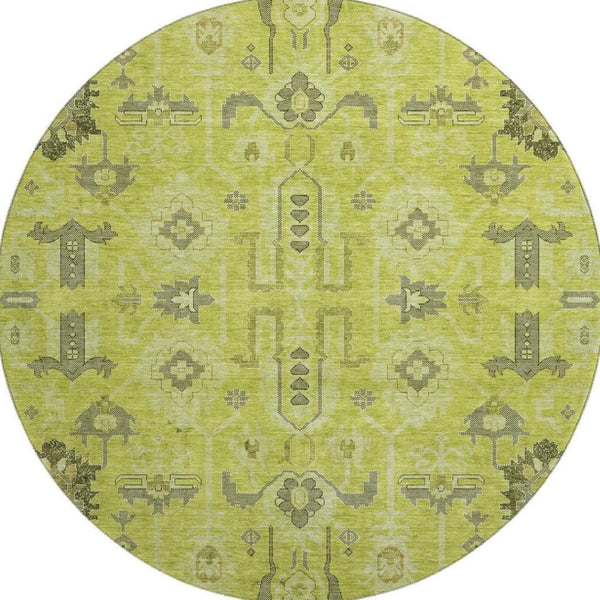 HomeRoots 8' Artichoke Green Gray Charcoal Round Rug – Washable, UV-Protected, Stain-Resistant & Durable Design 656600