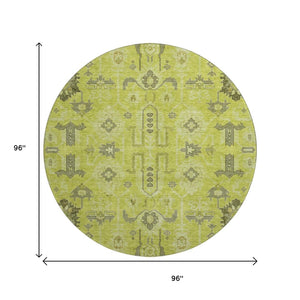 HomeRoots 8' Artichoke Green Gray Charcoal Round Rug – Washable, UV-Protected, Stain-Resistant & Durable Design 656600