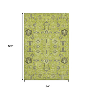 HomeRoots 8' X 10' Artichoke Green and Charcoal Oriental Area Rug - Durable, Washable, UV Protected & Stylish 656601