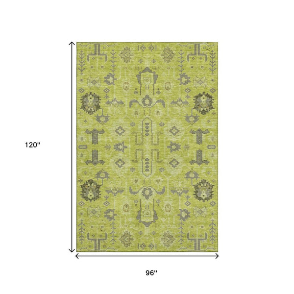 HomeRoots 8' X 10' Artichoke Green and Charcoal Oriental Area Rug - Durable, Washable, UV Protected & Stylish 656601